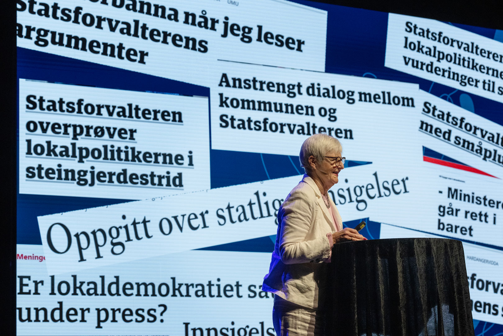 Valgerd Svarstad Haugland på scenen under Lillestrømkonferansen 2024